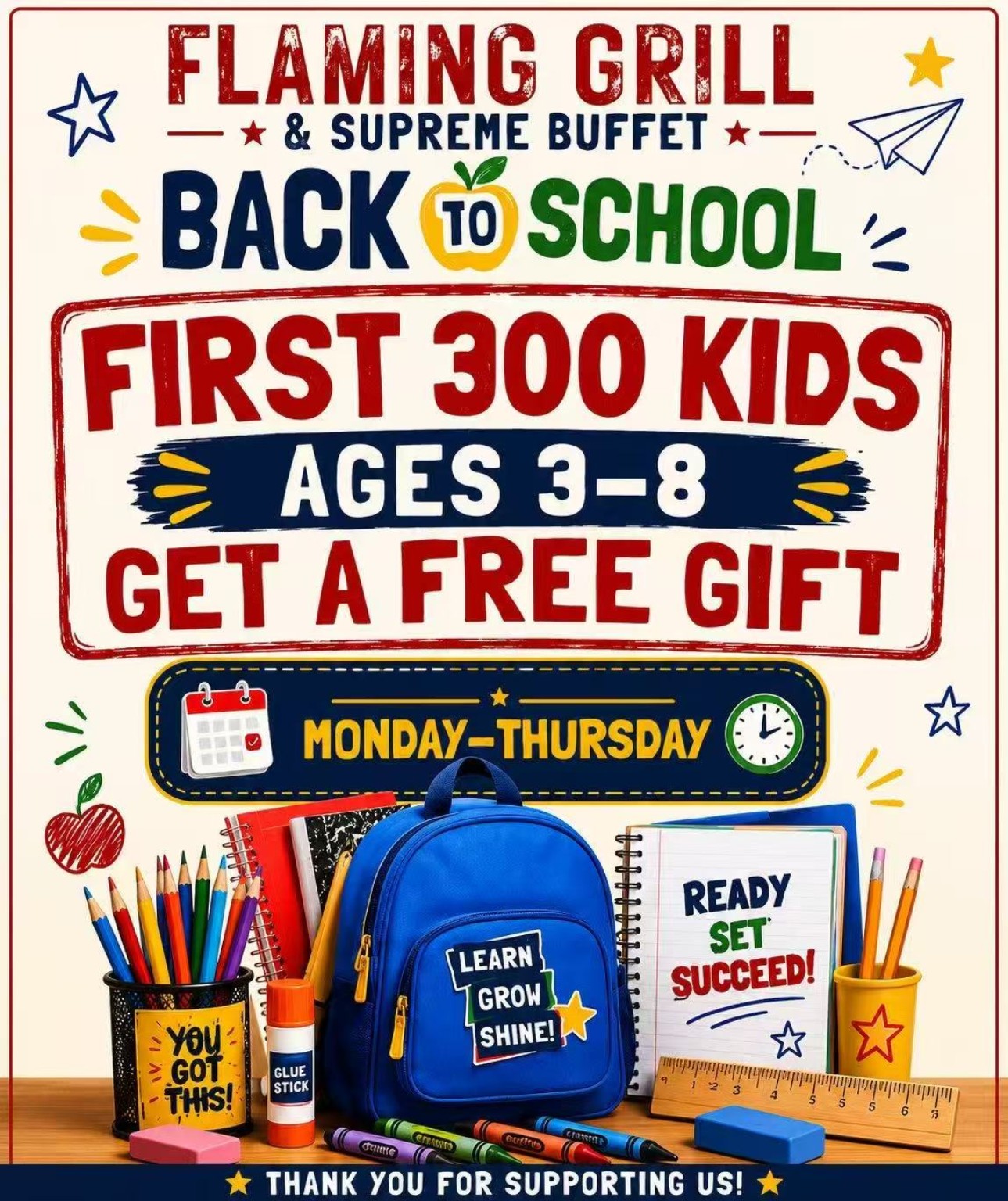 Past back-to-school gift promotion for children ages three through eight